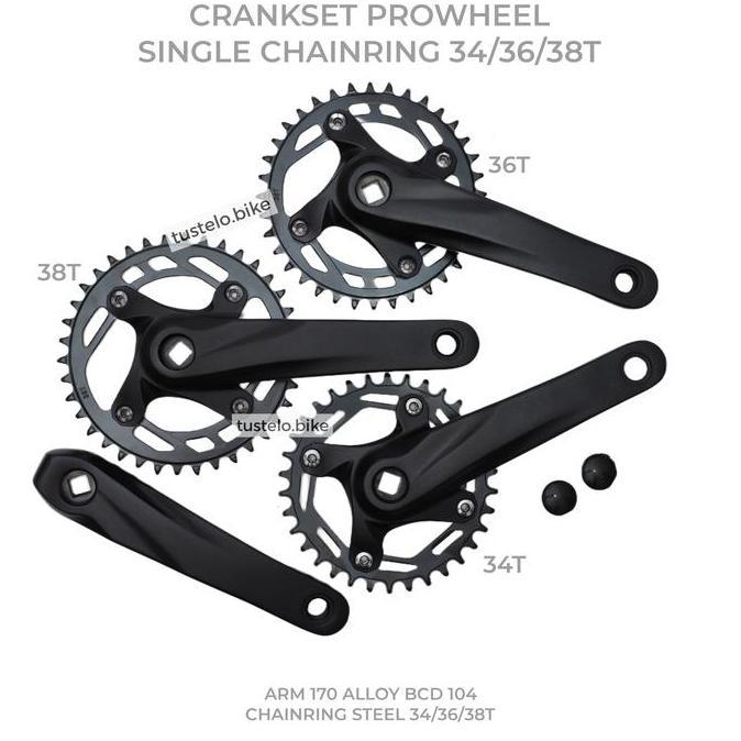 Crankset Prowheel Single Chainring 34T 36T 38T BCD 104 Crank MTB Gravel Vintage Commuter