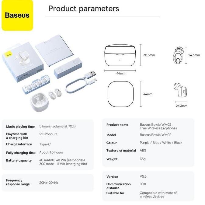 Baseus Bowie Wm02 Plus Wm02 True Wireless Bluetooth Earphone Mini Earbuds Tws