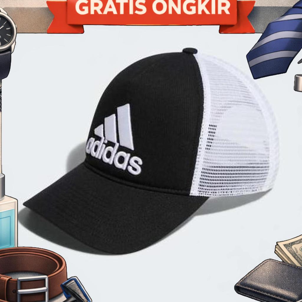 Topi Adidas Trucker Cap Black White Original
