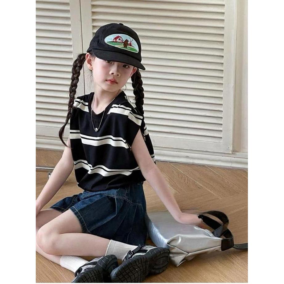 Promo [KIDSFASHIONKOLESI] 3025 Setelan Blakely Blaster With Denim Pleat Skirt Sleeveless Anak Peremp