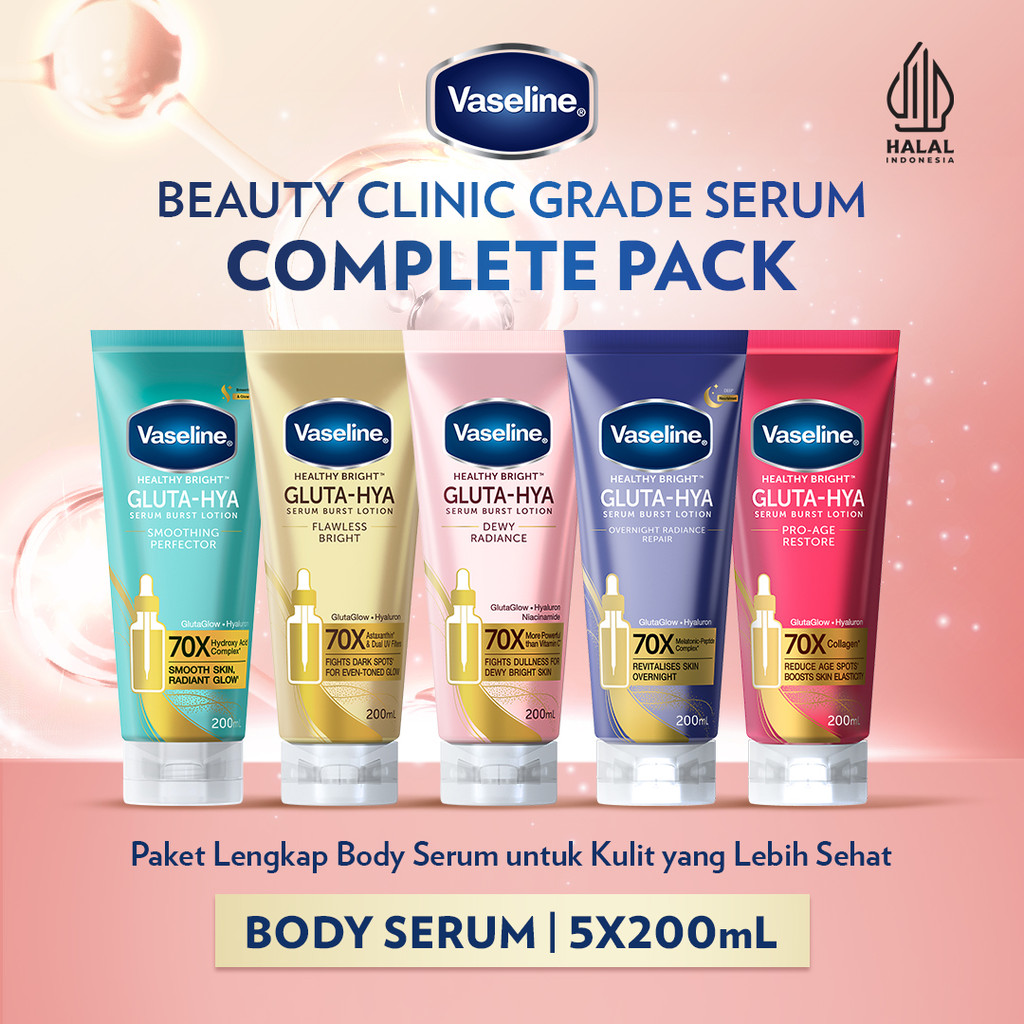 Vaseline Gluta-Hya Beauty Clinic Grade Serum Complete Pack - Paket Lengkap Body Serum untuk Kulit ya
