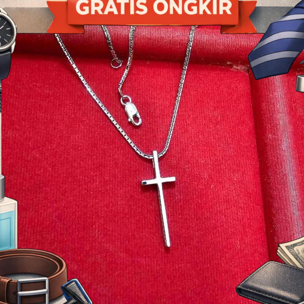 Kalung Italy Santa & Liontin Salib Polos Perak 925 - Kalung Liontin Salib Silver Asli 925 Antikarat