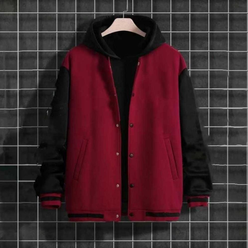 TERBARU Jaket Hoodie Varsity Hitam Cream Polos - Jaket Baseball Varsity Polos Model Kancing Premium 