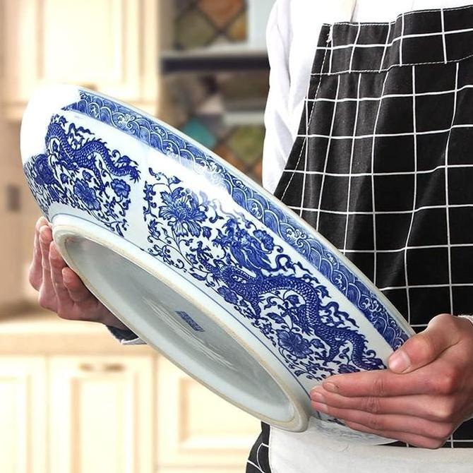 Piring Hias Keramik Tebal Motif Naga / Blue Chinoiserie Dragon Plate D214