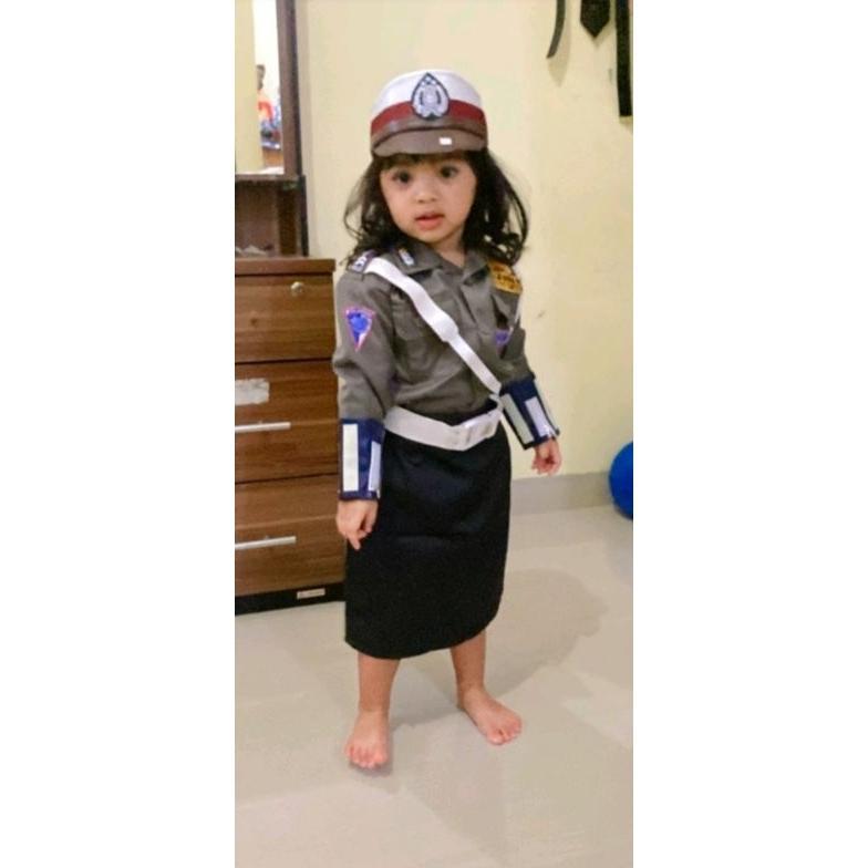 Baju Polisi Anak Perempuan//Baju Seragam Polwan Anak Setelan Rok Dan Celana/Kostum Karnaval/Bisa Cod