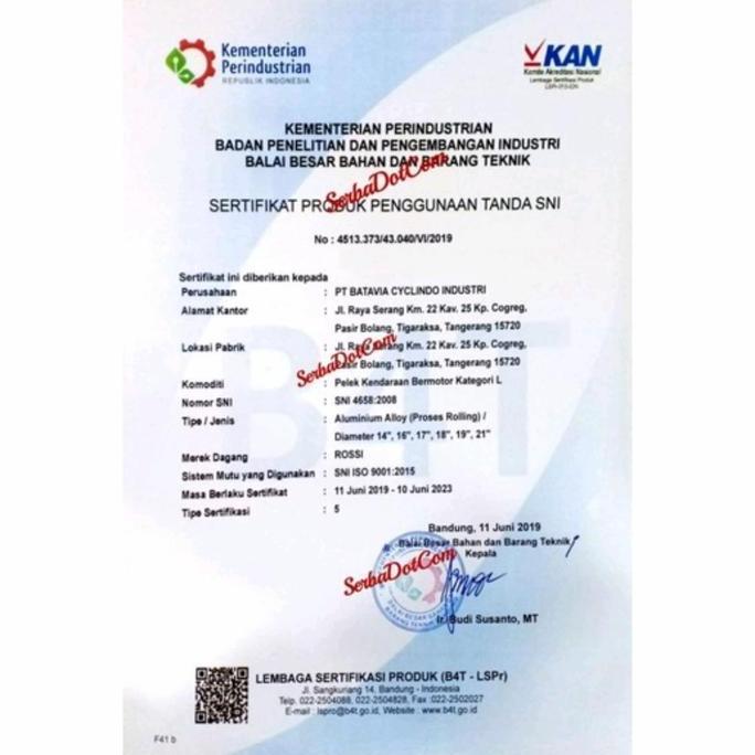 Velg Rossi Rossy Wm 120 140 160 185 215 250 Ring 17 Black Silver Blue Red Gold Purple Ungu Dof Doff 