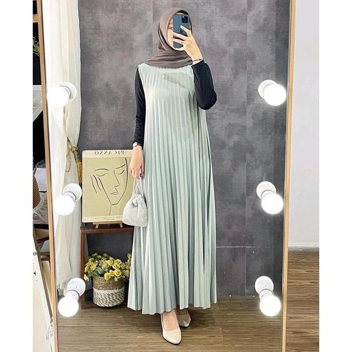 Thebest- Gamis Plisket pleated YUKENSI / dress inner plisket terbaru (278)