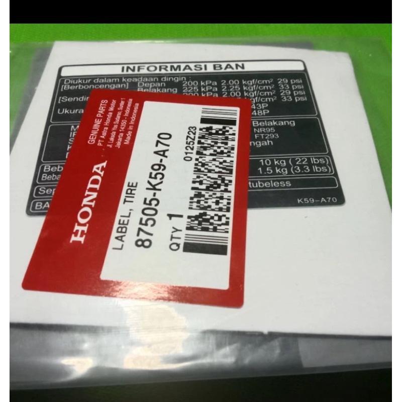 STICKER LABEL INFORMASI TEKANAN ANGIN BAN LABEL TYRE TIRE VARIO 125 150 LED 2015-2017