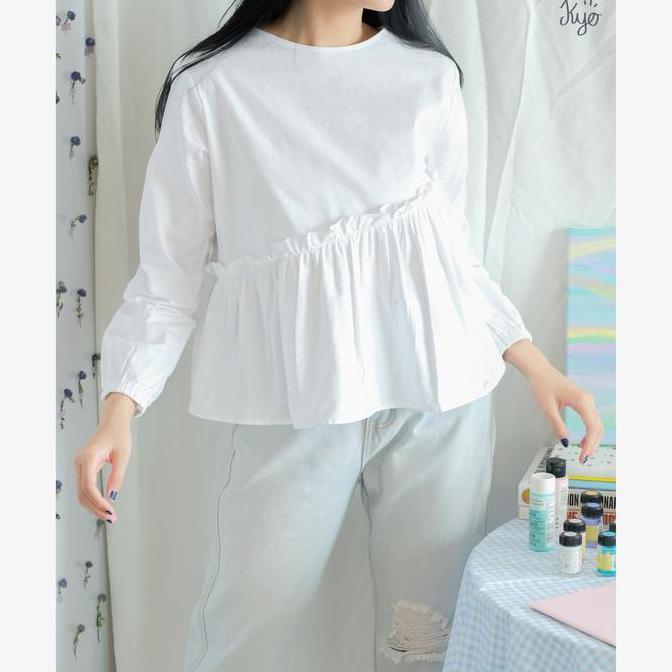 Selene Putih - Baju Blouse Peplum Lengan Panjang
