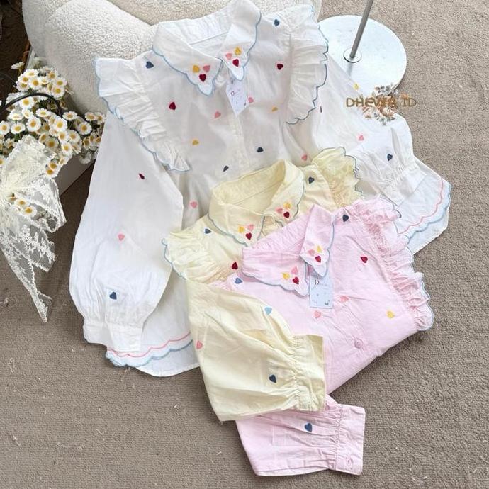 BEST SELLER / PREMIUM NUKA BLOUSE RUFFLE MOTIF BUNGA LENGAN BALON/BLOUSE WANITA RUFFLE/BLOUSE KOREAN