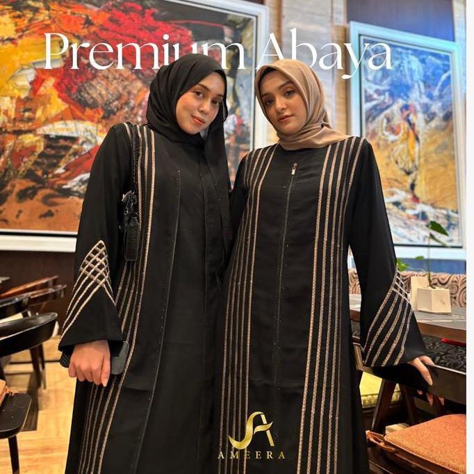BEST SELLER / PREMIUM Ameera Abaya Amani Terbaru Hitam Bordir Rhinestone Gamis Muslim Wanita Syari S