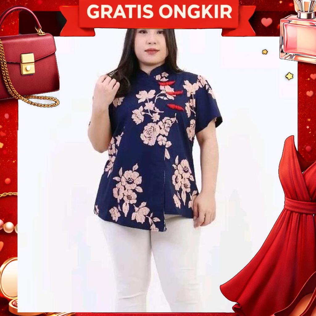 Blouse Batik Cheongsam Imlek Cny Sincia Qupao Wanita Big Size Jumbo
