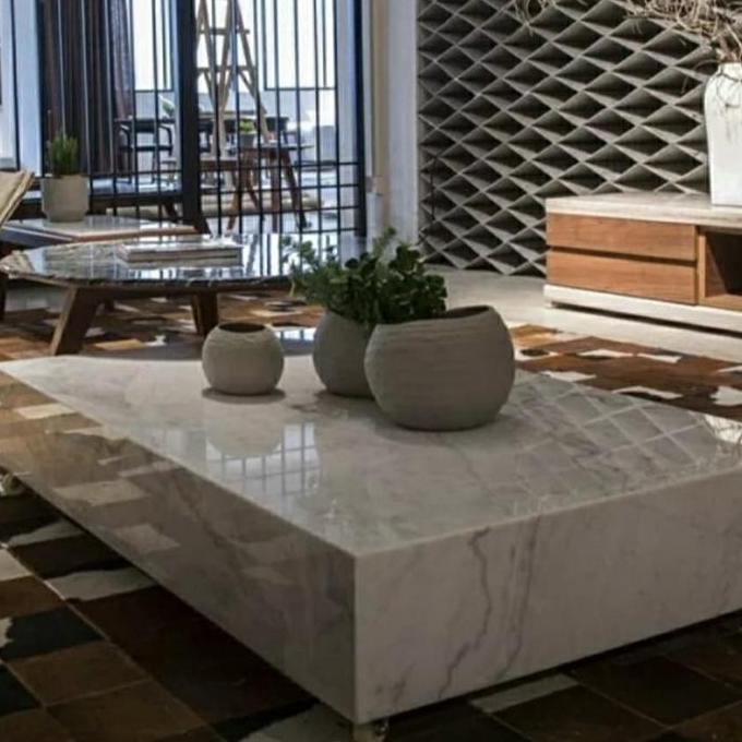 Terlaris Meja Tamu Marmer Carara Model Kotak Minimalis