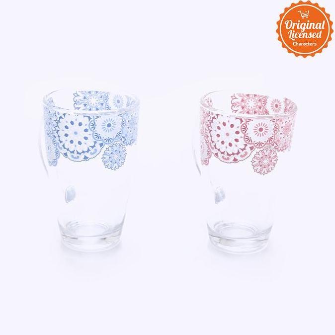 Bestone- Gelas Brighton Glass Mug Set 2 pcs Merah Biru