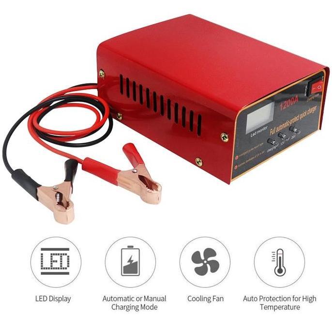 Charger Aki Motor Mobil 12V/24V Otomatis Smart Intelligent Battery Charger 1500A Auto Charger Aki [t