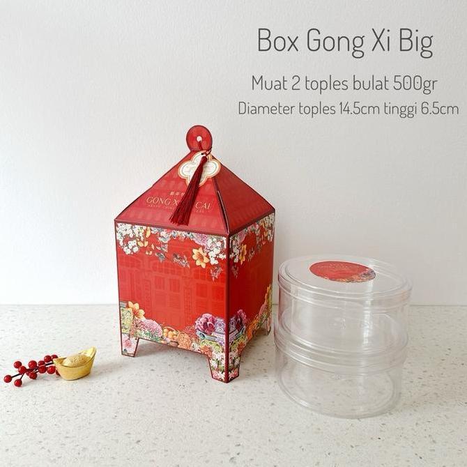 (Isi 5 Pcs) Box Gong Xi | Kotak Kue Imlek Toples 500gr Bulat Kotak Hampers Imlek Lucu Estetik