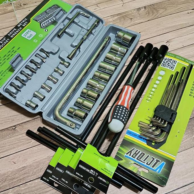 Alatlengkap- Promo  Kunci Sok Set Lengkap 27Pcs / Tekiro Kunci Sock T 8Mm 10Mm 12Mm 14Mm / Kunci L H