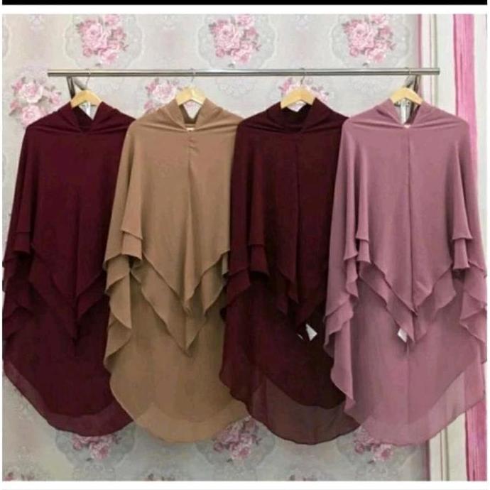 Terpopuler- Khimar Ceruty Babydoll Oval Pad Sabit Ped Antem 2 Layer Syar'I Muslim 2024 - Hitam Casua