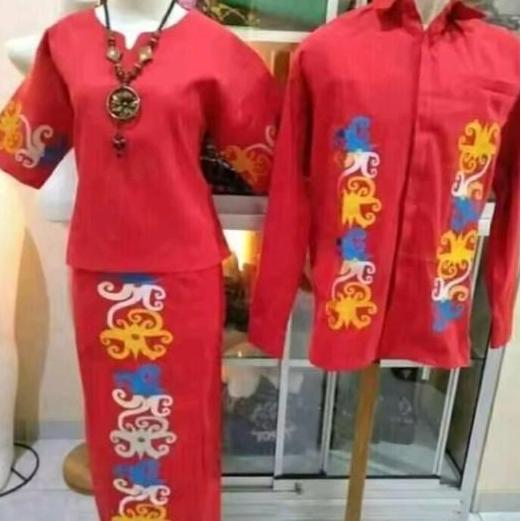 SET COUPLE MURAH BAJU MOTIF ADAT KALIMANTAN MOTIF CUMI SETELAN MURAH Dress Gamis Panjang Kain Batik 