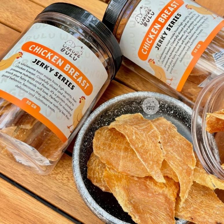 Chicken Breast Jerky 50 gram | Snack for  Dog  and Cat | Nutrisi Anjing dan Kucing dari 100% daging 
