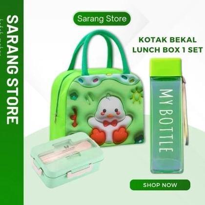 Kotak Bekal Tempat Makan Anak Sekolah Lunch Box 1 Set Botol Minum dan Tas Bekal Karakter
