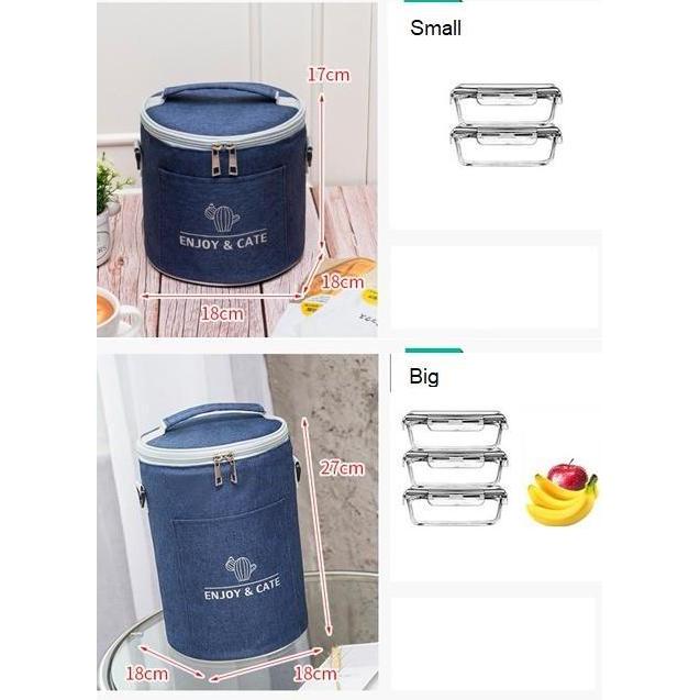 Bestone- Tas Kotak Bekal Rantang 3 Susun Model Bulat Tas Bekal Lauch Bag