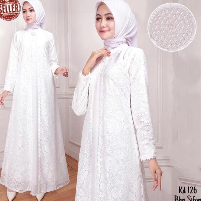 Thebest- Baju Gamis Putih Wanita Bahan Sifon Ceruti Premium Ukuran Jumbo