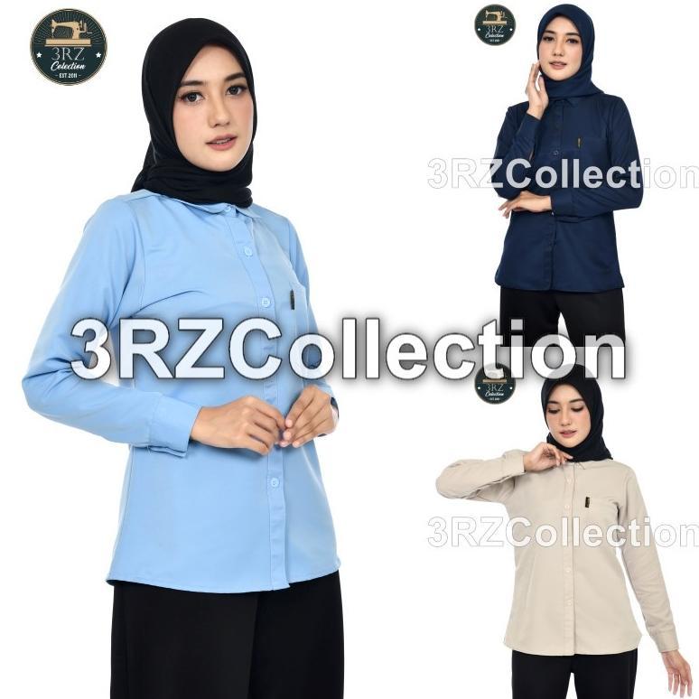 ORIGINAL KEMEJA WANITA BAJU KANTOR WANITA SERAGAM KARYAWAN BIRU MUDA PANJANG WANITA BAJU PABRIK WANI