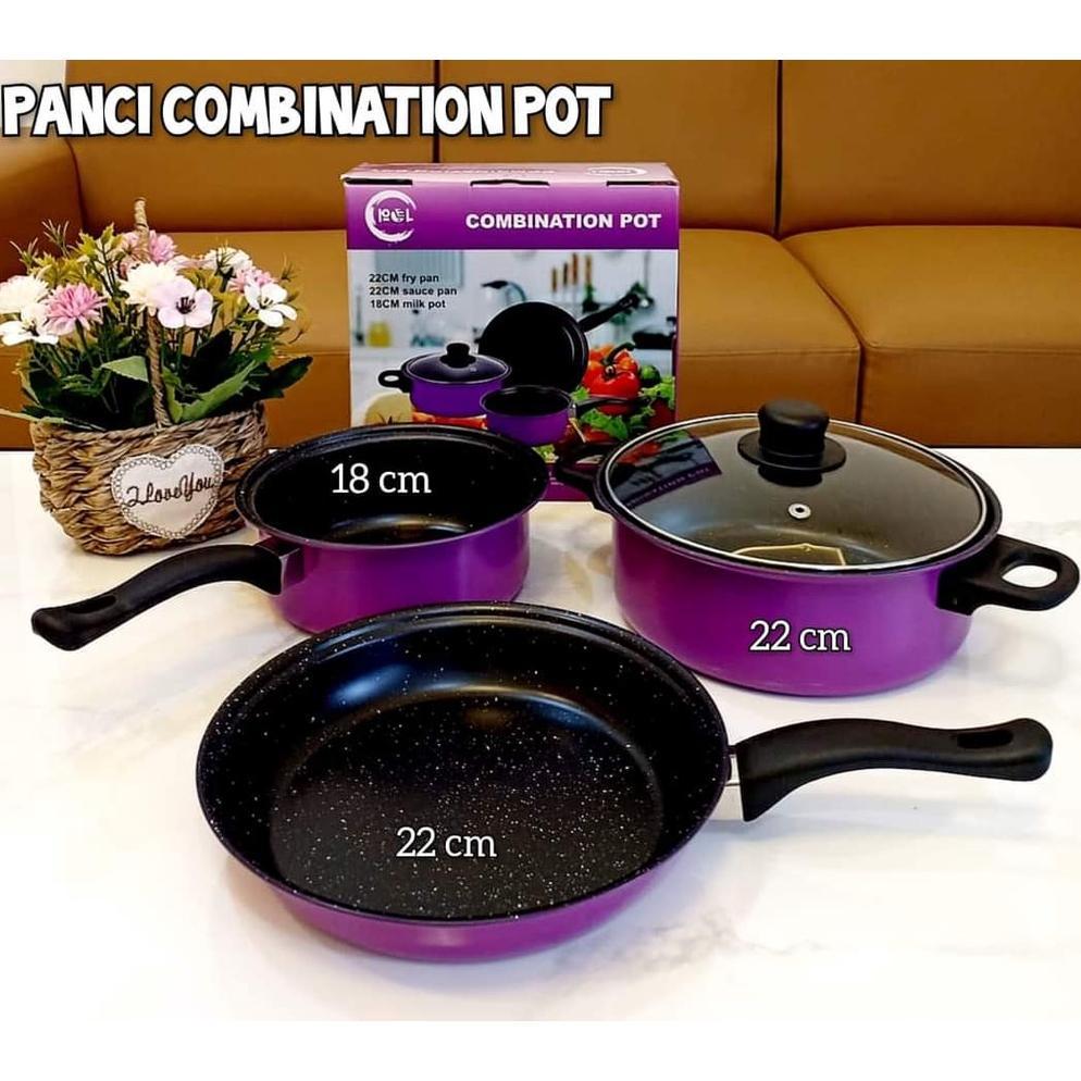 Panci set 3in1 anti lengket  panci isi 3 tutup kaca panci set pot cookware set anti lengket