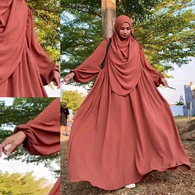 RH Gamis Luna Syar'i Set Hijab Oval / Gamis Wanita Bahan Crinkle Muslim Panjang
