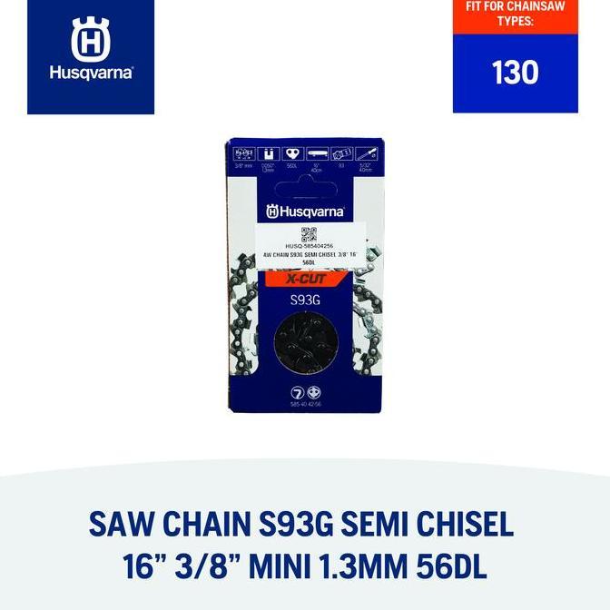 Sale Saw Chain S93G Semi Chisel 16" 3/8"Mini 1.3 Mm 56Dl/ Rantai Gergaji Mesin X-Cut S93G Semi Chise