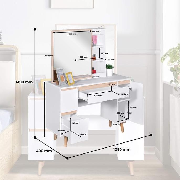 Offo Living - Meja Rias Kaca Sliding - Meja Rias Lotus - MRS 0722 WHT CS