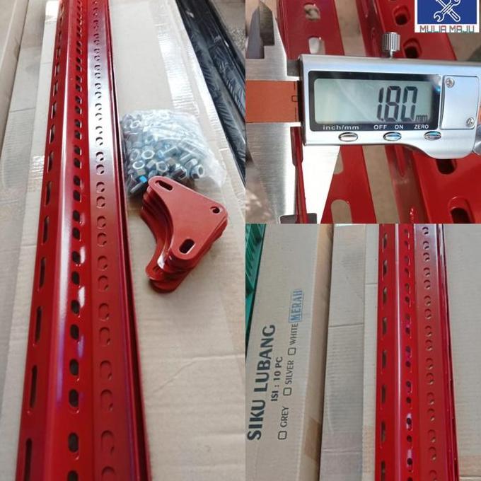 tefilaah - besi siku lubang 4cmx4cm panjang 3meter tebal 1.8mili warna merah