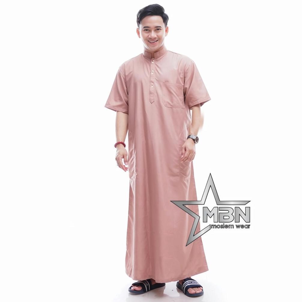 KEKINIAN Jubah Pria Dewasa Lengan Pendek Gamis Pria Jubah Polos KEKINIAN