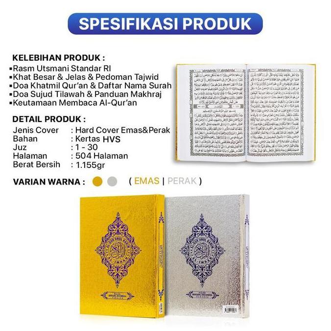 Al Quran Cover Emas Perak A4 Besar,Al Quran Mushaf Cover Emas Perak HL