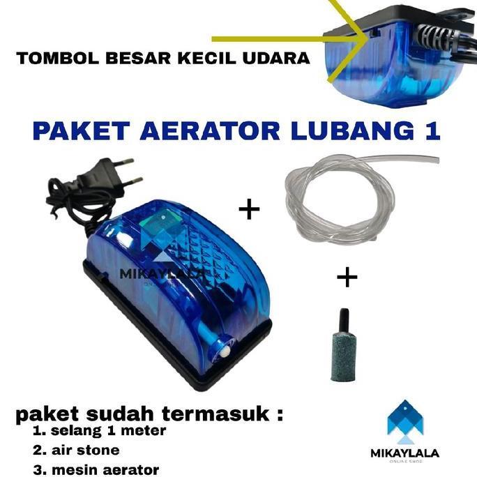 Catbull- Paket Mesin Aerator 1 Lubang Lengkap Selang Dan Batu Aquarium
