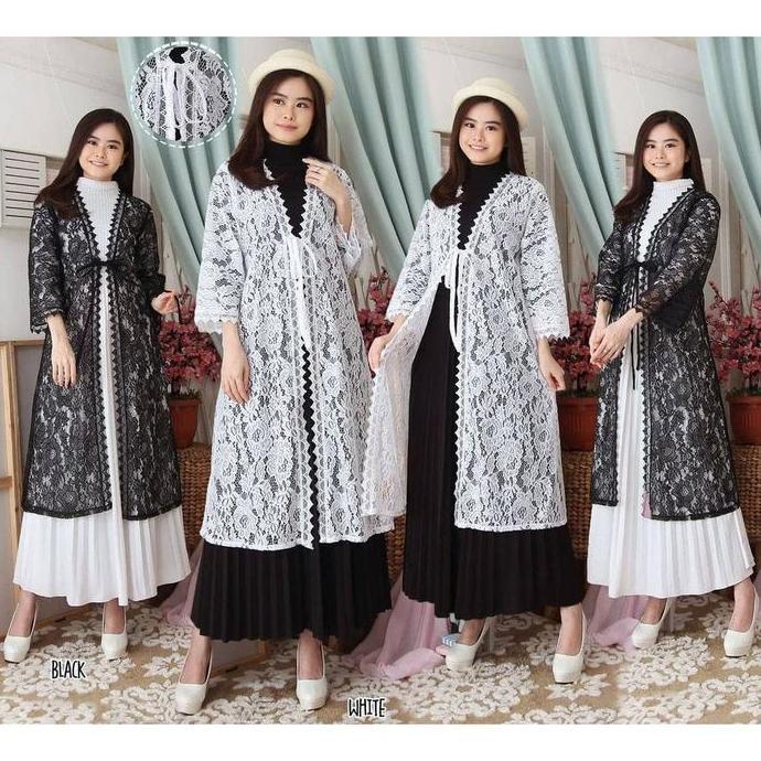 [BEST SELLER] outer brukat hitam putih premium / vest brukat long/ BS