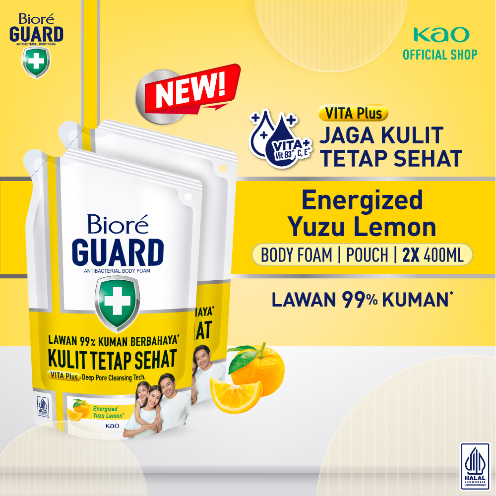 Biore Guard Sabun Mandi Cair Anti Bakteri Energized Yuzu Lemon 400ml Pouch Twinpack