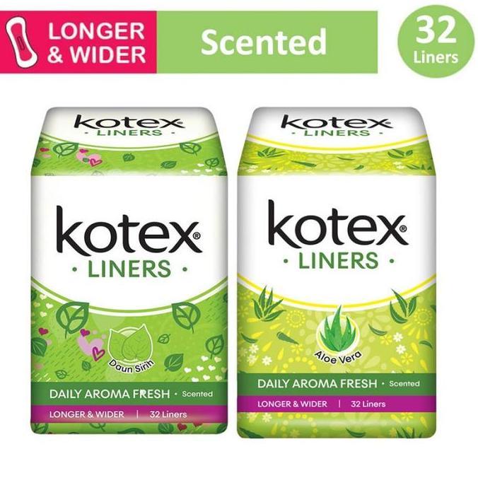 Losscontrol- Kotex Fresh Liners Longer & Wider Panty Liner Pembalut 32 S - Daun Sirih / Aloe Vera