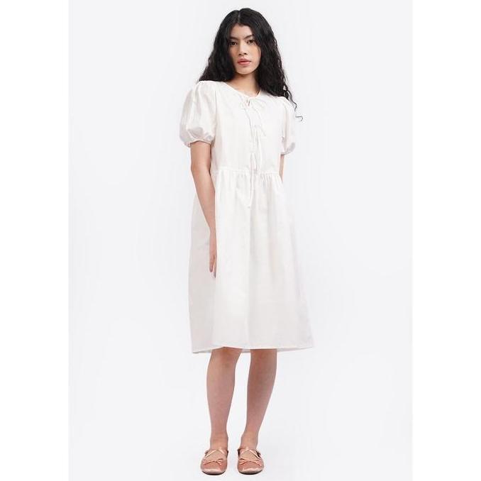 Promo COLORBOX Balloon Sleeves Midi Dress I-DDWKEY125C078 Off White Diskon