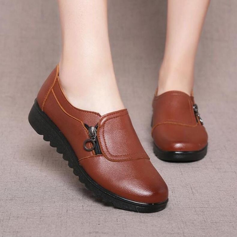 CUCI GUDANG Sepatu Loafer Zipper Wanita Nyaman No Lecet Kantor Casual