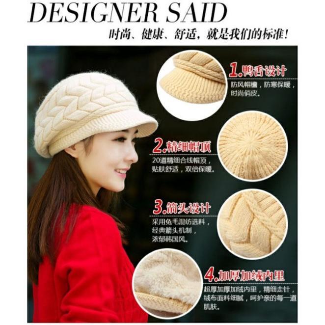 TOPI RAJUT KOREA TOPI HIJAB TOPI WOOL HANGAT WANITA IMPOR MURAH