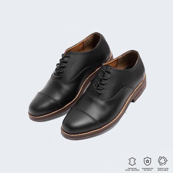 Kets- Sanada Derby Oxford Black - Brygan Craftmanship Sepatu Kerja Pantofel Pria Shoes Hitam