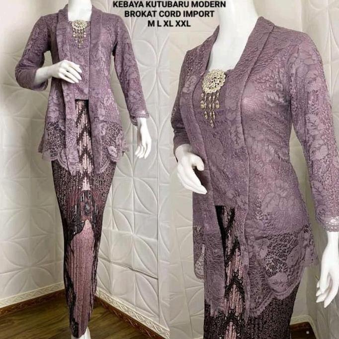 Setelan Kebaya Kutu baru Brokat Modern Kebaya Kondangan Lengan Panjang PL