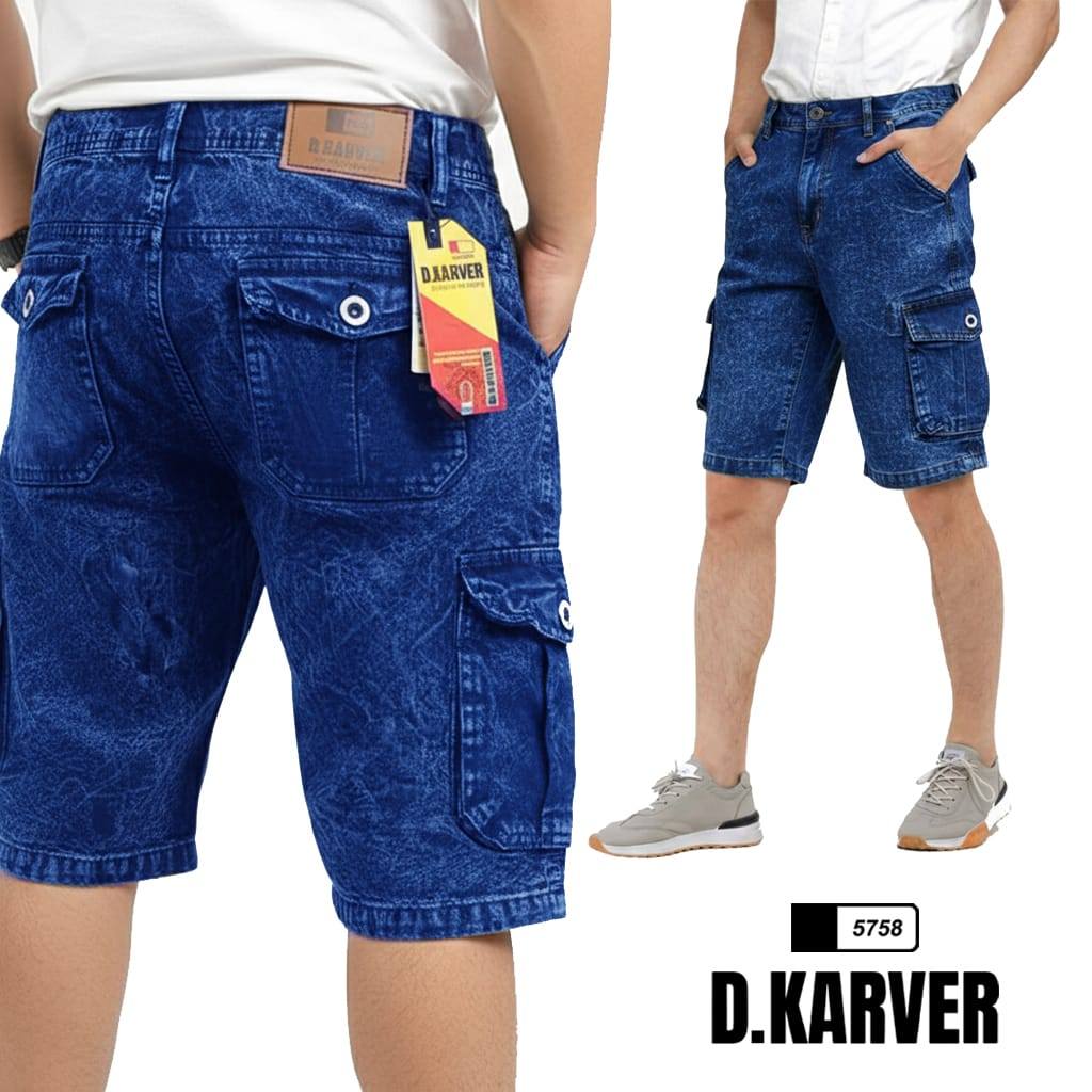 D.KARVER  Celana Pendek Pria Denim Cargo Wash Snow Simple Modern Banyak Warna Ukuran 28-39