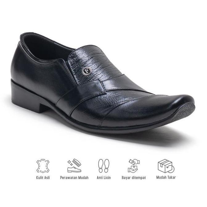 Kets- Sepatu Pantofel Pria Shoes Kulit Untuk Kerja Kantor Hitam Fordza F902Ht