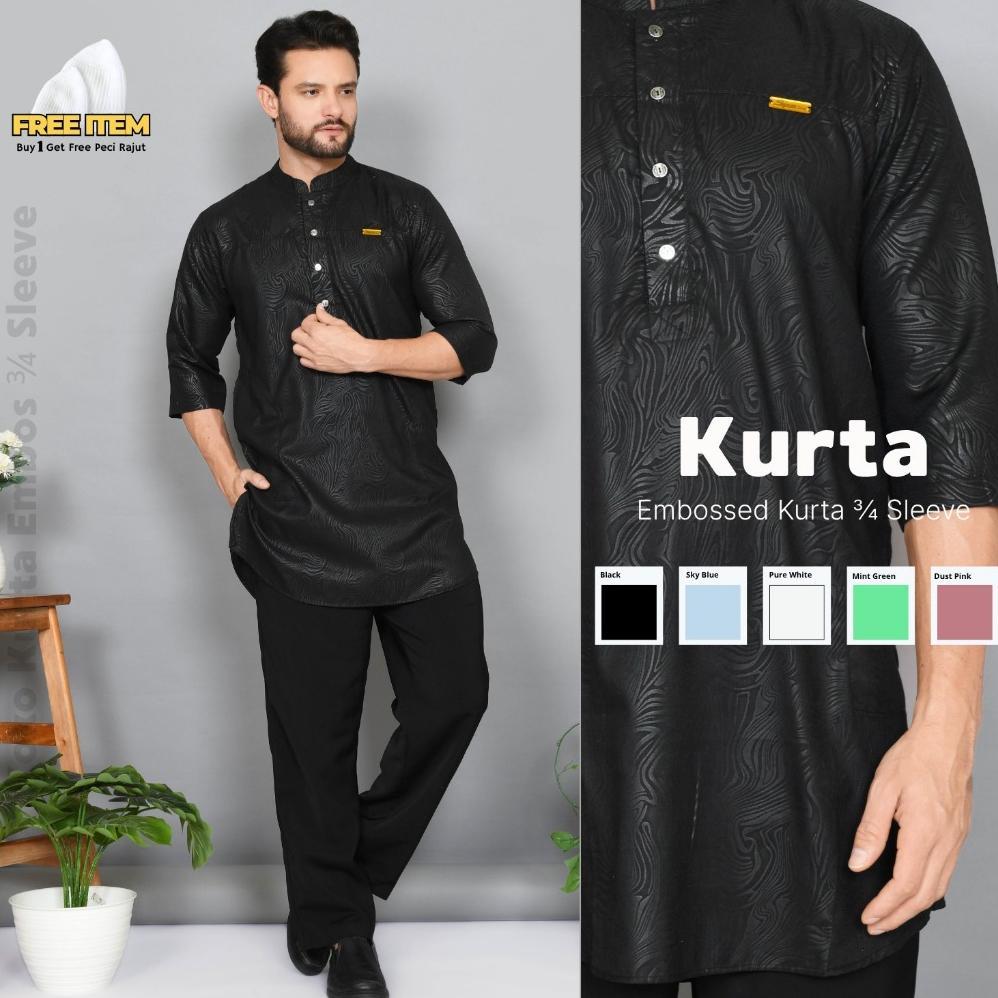 DISKON KOKO KURTA DEWASA EMBOS MOTIF HARIMAU BAJU PRIA EMBOS MODEL KURTA VARIASI KANCING LENGAN REGL