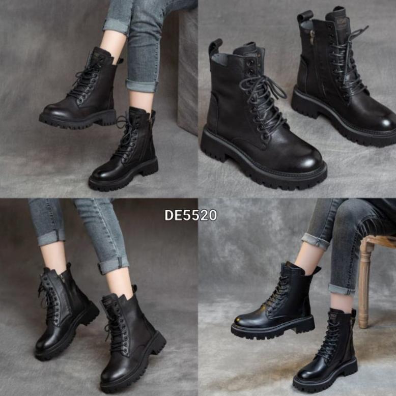 CUCI GUDANG BOOTS VINTAGE MARTENS WANITA COKLAT KULIT PU