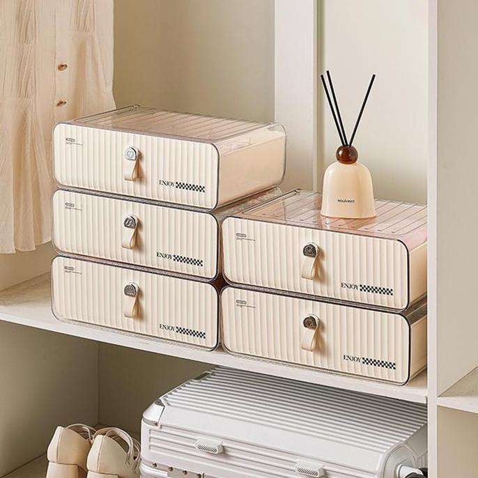 Instancodbisa- Dejavu Rak Laci Serbaguna Pakaian Dalam Kaos Kaki Underwear Storage Box Cream Kotak T