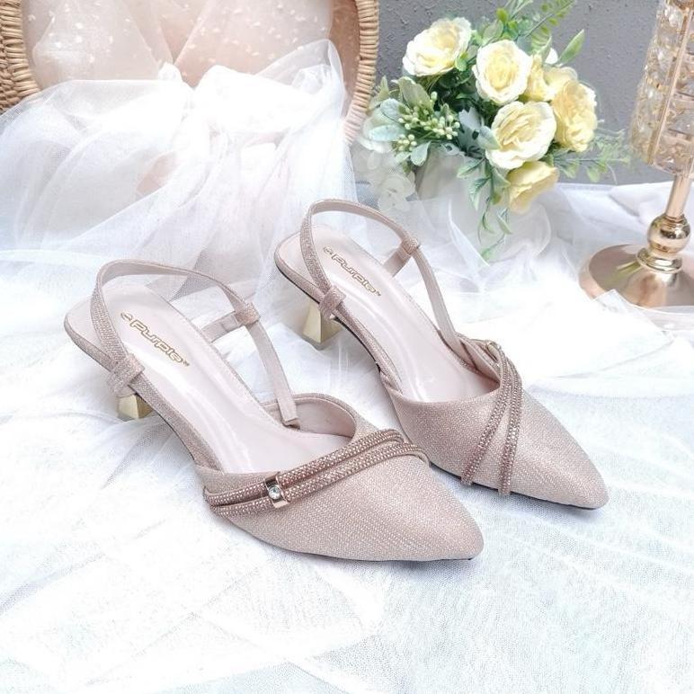 BEST DEALS Purple Shoes - Melody Sling Back High Heels Pesta Wanita Hak Lancip 7 cm Silver Gold Sale